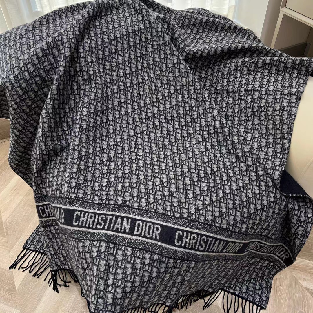 Dior Navy Letter Jacquard Large Leather Blanket Wool Scarf #nigo56466