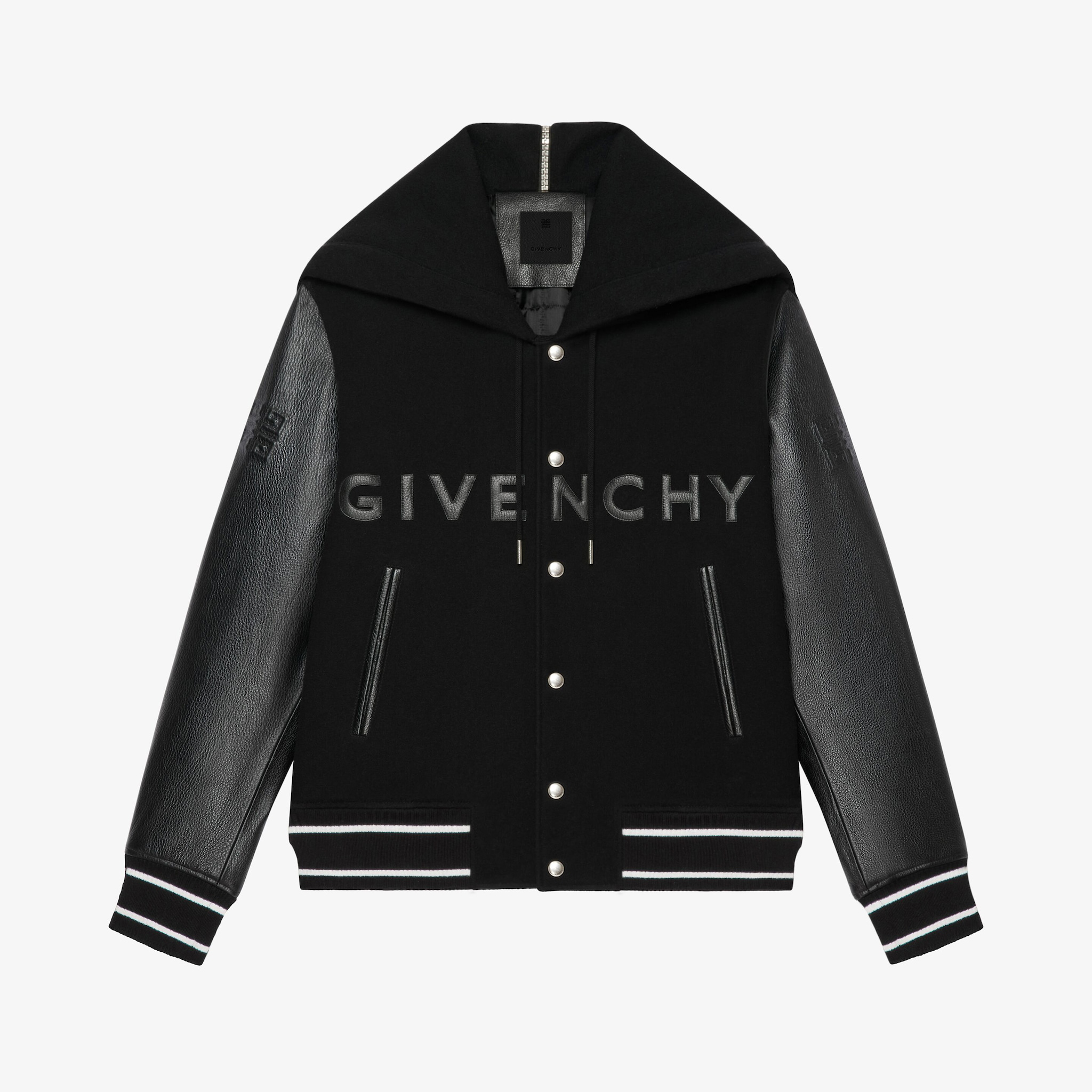 Givenchy Leather Wool Long Sleeve Hooded Zip Split Hat Jacket #nigo1432