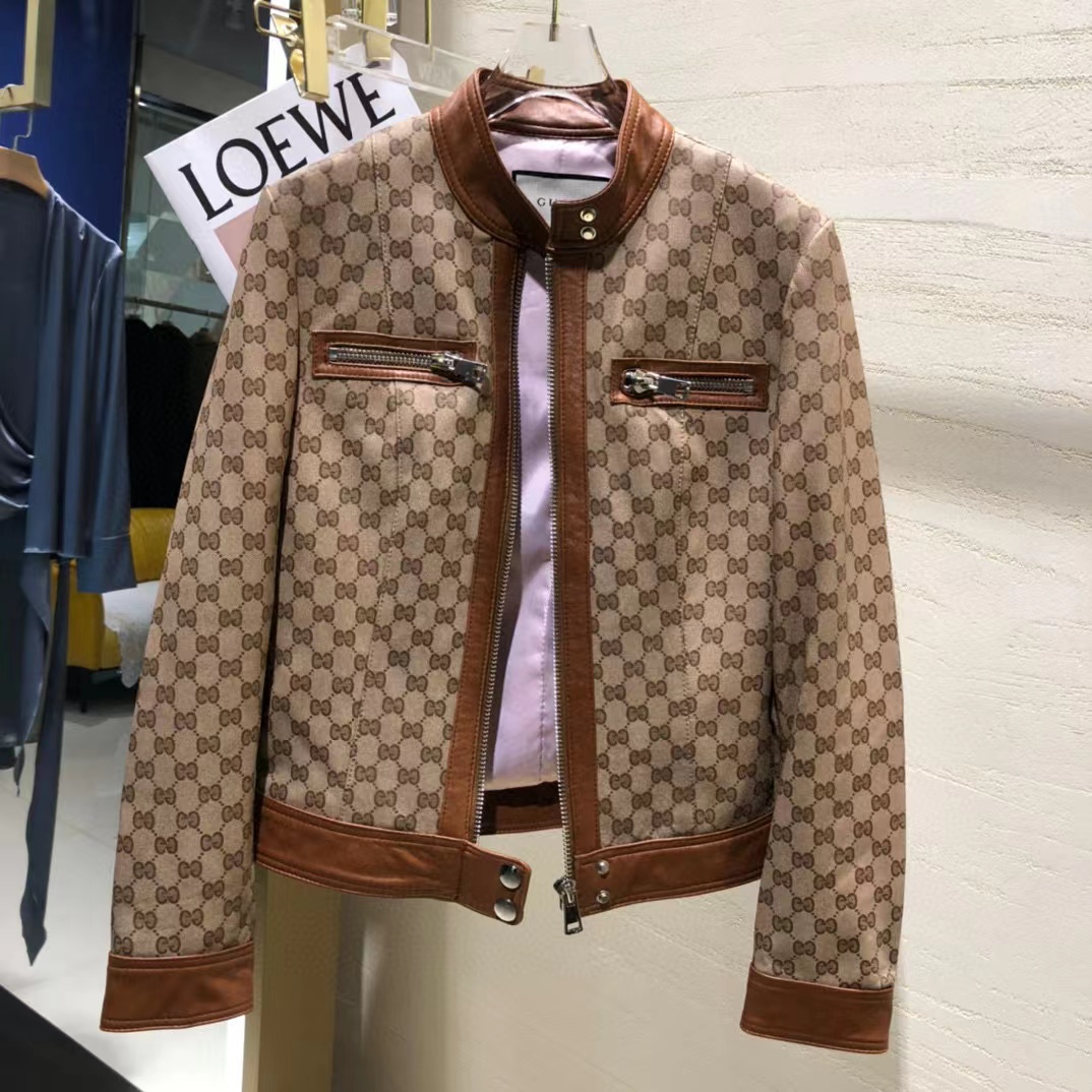 Gucci NIGO Unisex Full-Print Logo Long-Sleeve Leather Jacket #nigo54775