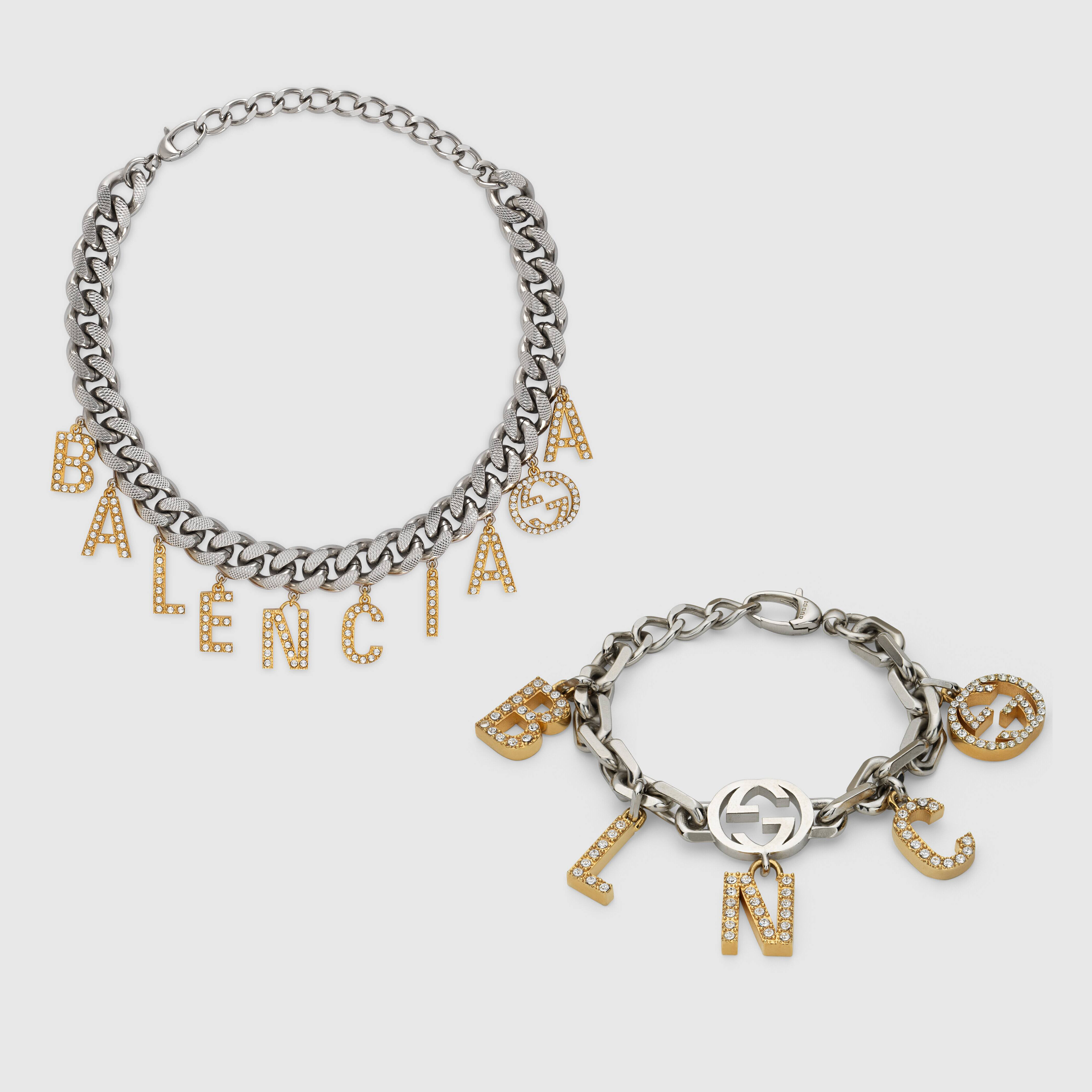 Balenciaga Large Letter Metal Logo Diamond Necklace Choker Bracelet Jewelry #nigo53467