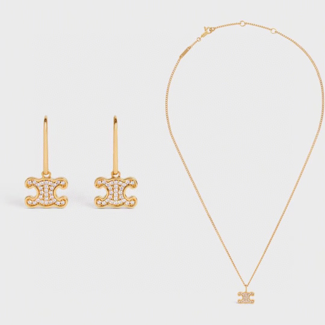 Celine Full Diamond Triumphal Arch Earrings Necklace Sset Bbrass Accessories Jewelry #nigo82376