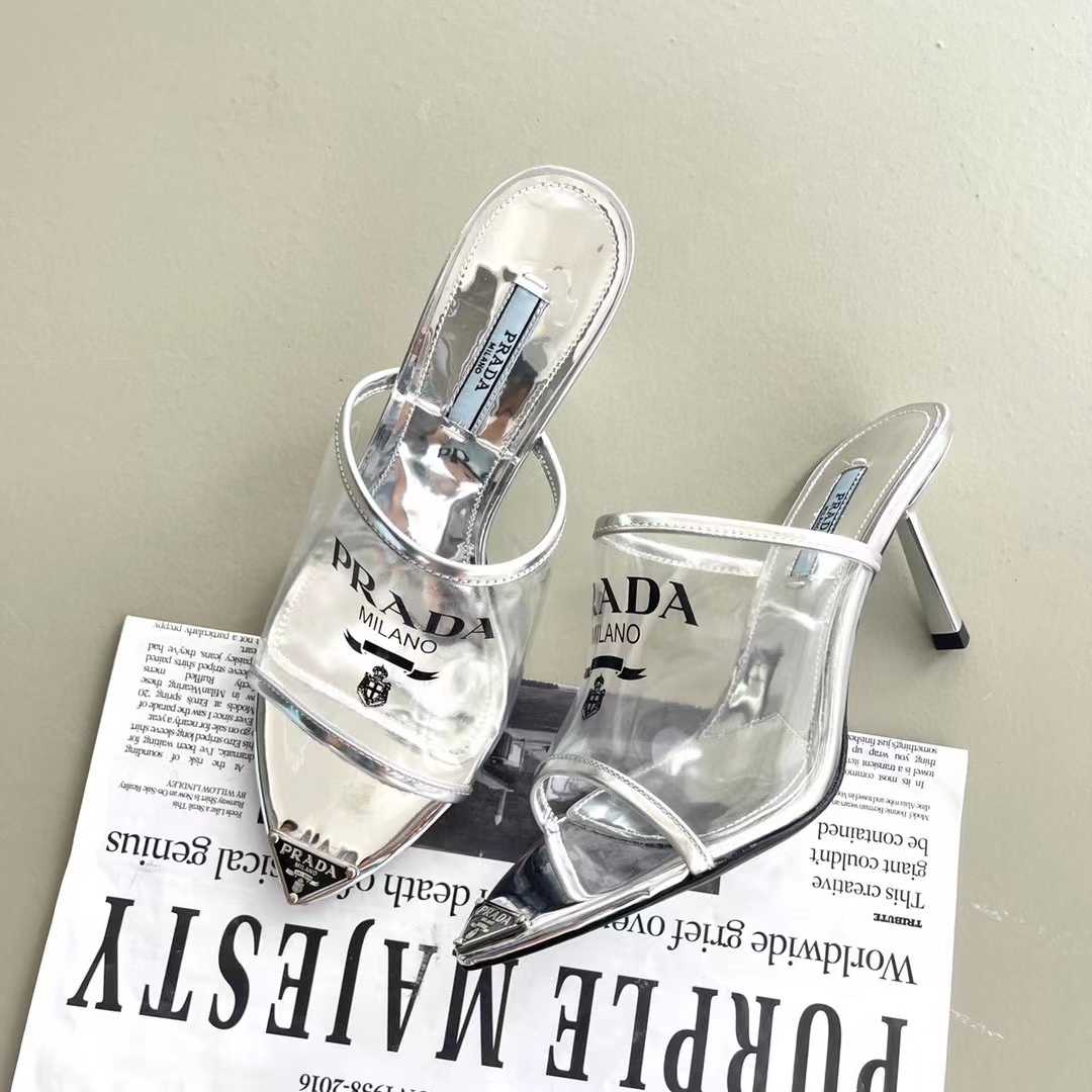 Prada Women'sPointed Metal High Heel Slippers #nigo54651