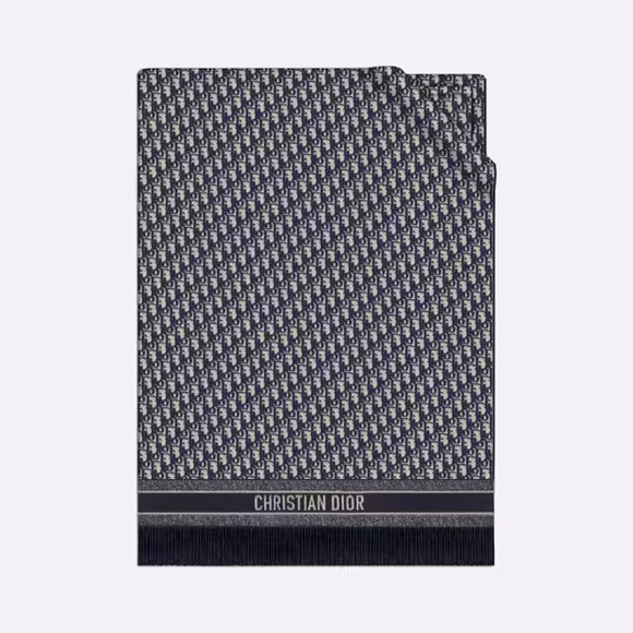 Dior Navy Letter Jacquard Large Leather Blanket Wool Scarf #nigo56466