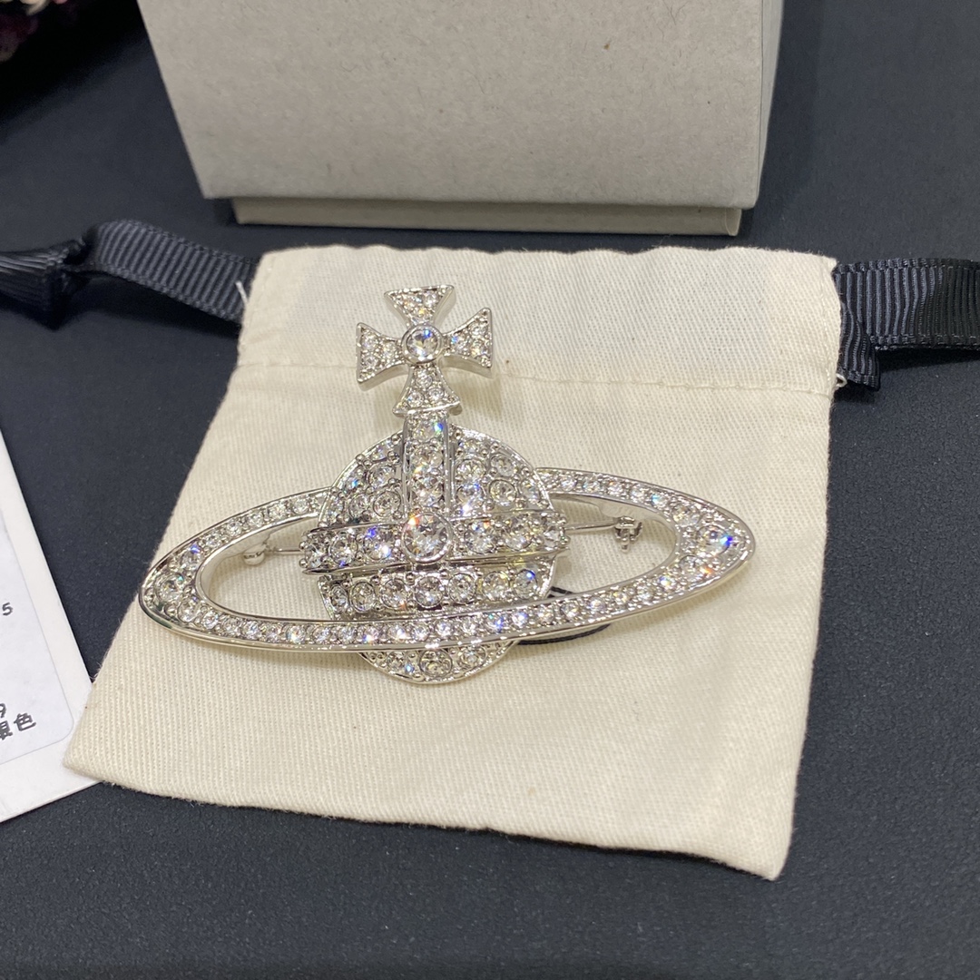 Saturn Rhinestone Brooch Copper Gold-YPlated Accessories Jewelry #nigo82452