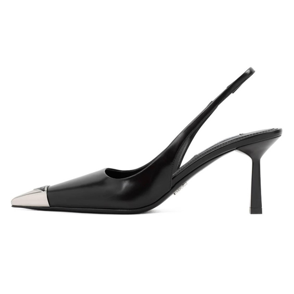 Prada Metal Pointed-Toe High-Heel Back Sandals Shoes #nigo54649