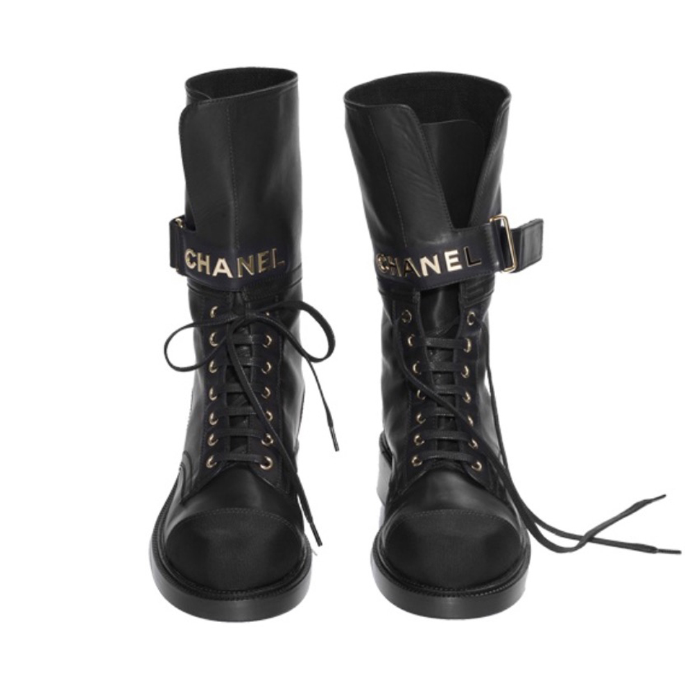 Chanel Leather Lace-Up Tall Boots Shoes #nigo53723