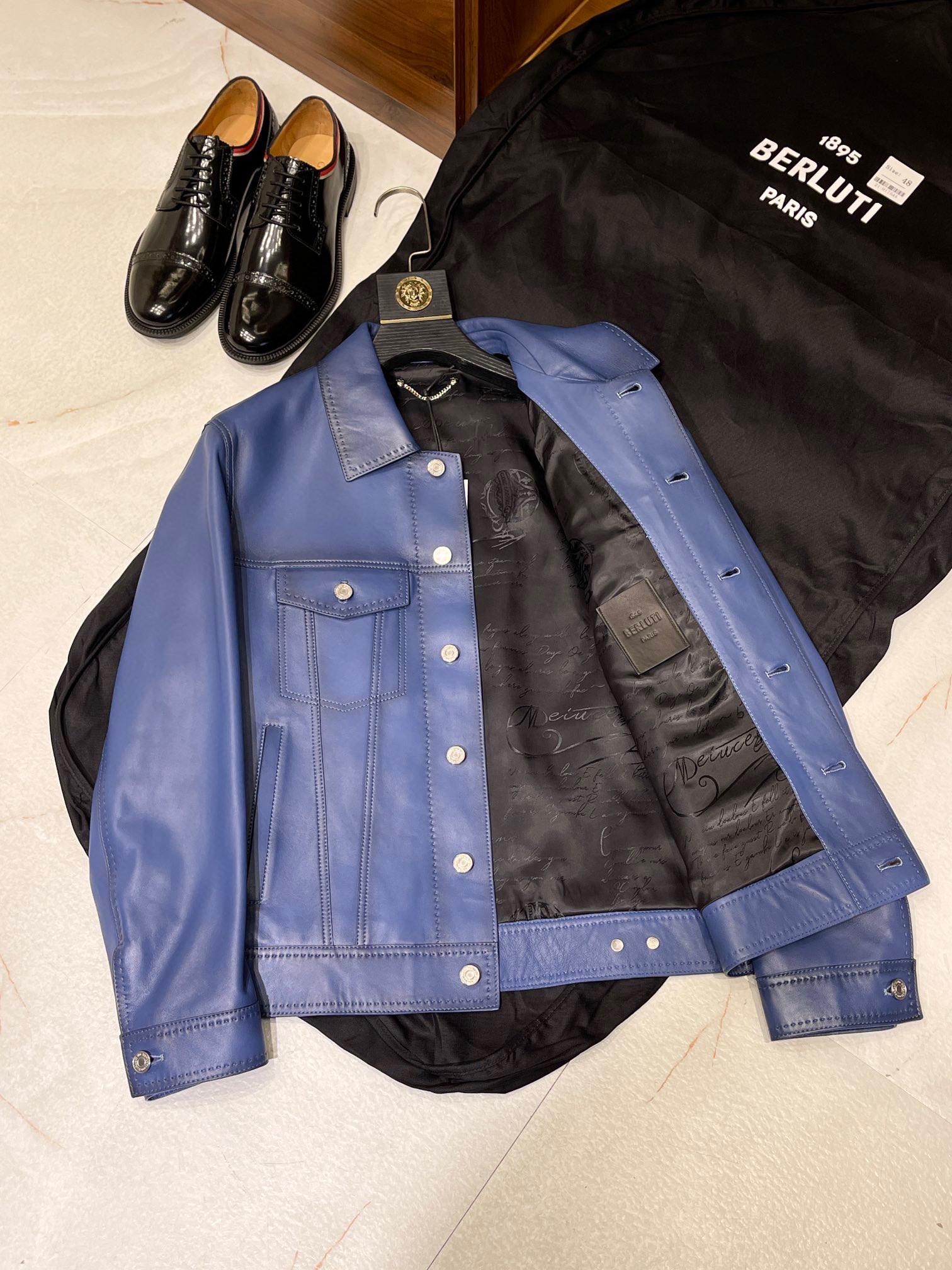 Berluti Denim Bronze Leather Tunic Jacket #nigo4765
