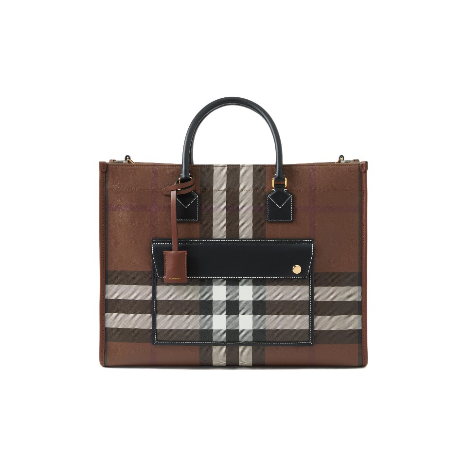 Burberry Freya Checkered Leather Tote Bag #nigo8564