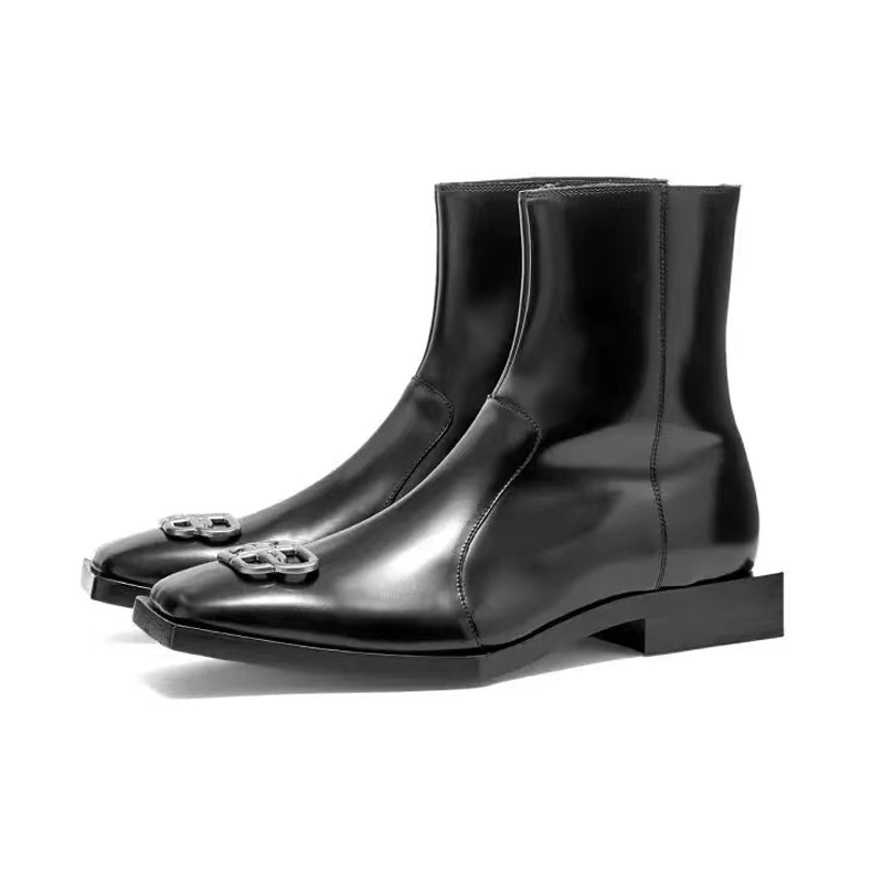 Balenciaga Men's Metal Logo Leather Fashion Short Boots #nigo51582