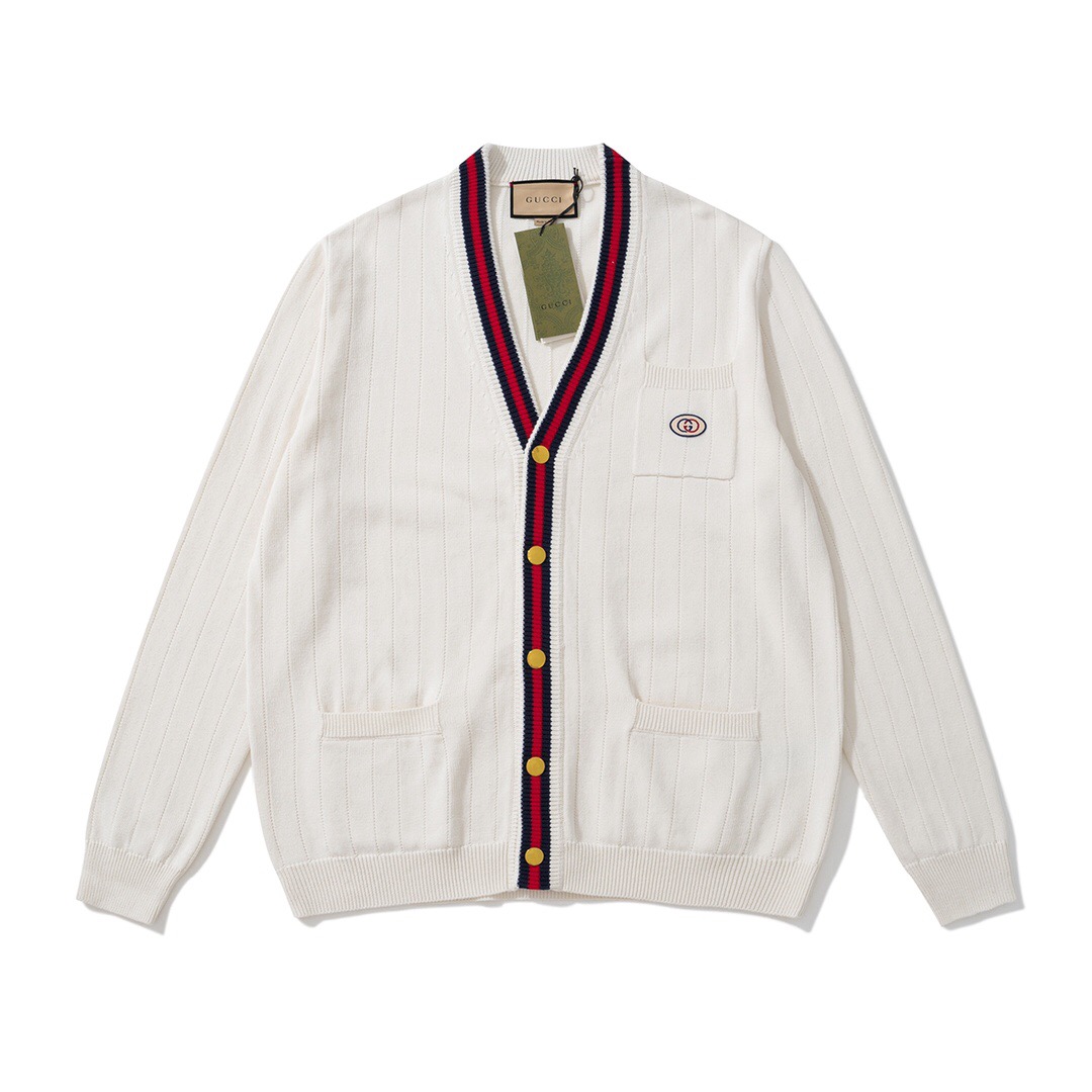 Gucci Knit Cotton V-neck Cardigan With Web Jacket #nigo55331