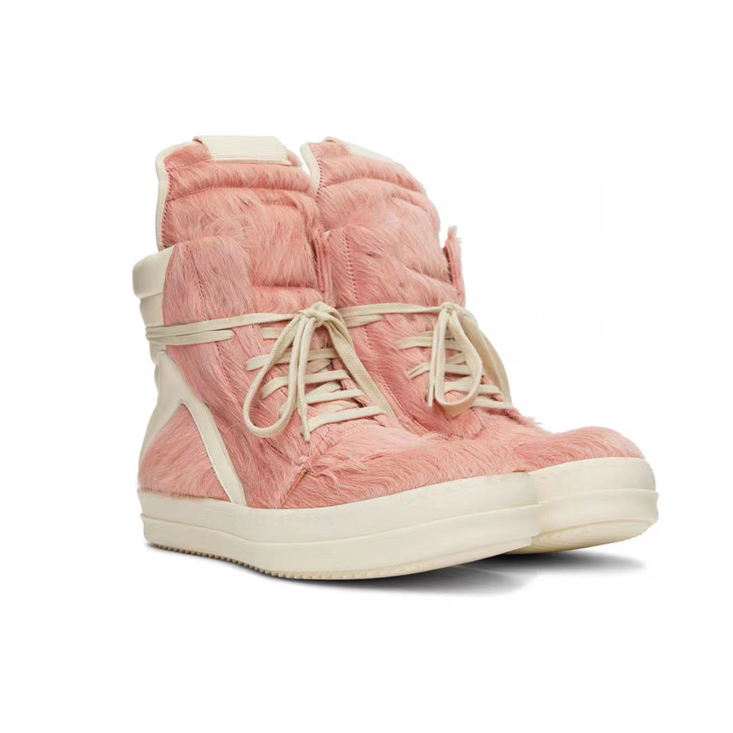 Rick Owens Mink Fur Cow Leather Lace up Boots Shoes #nigo56298