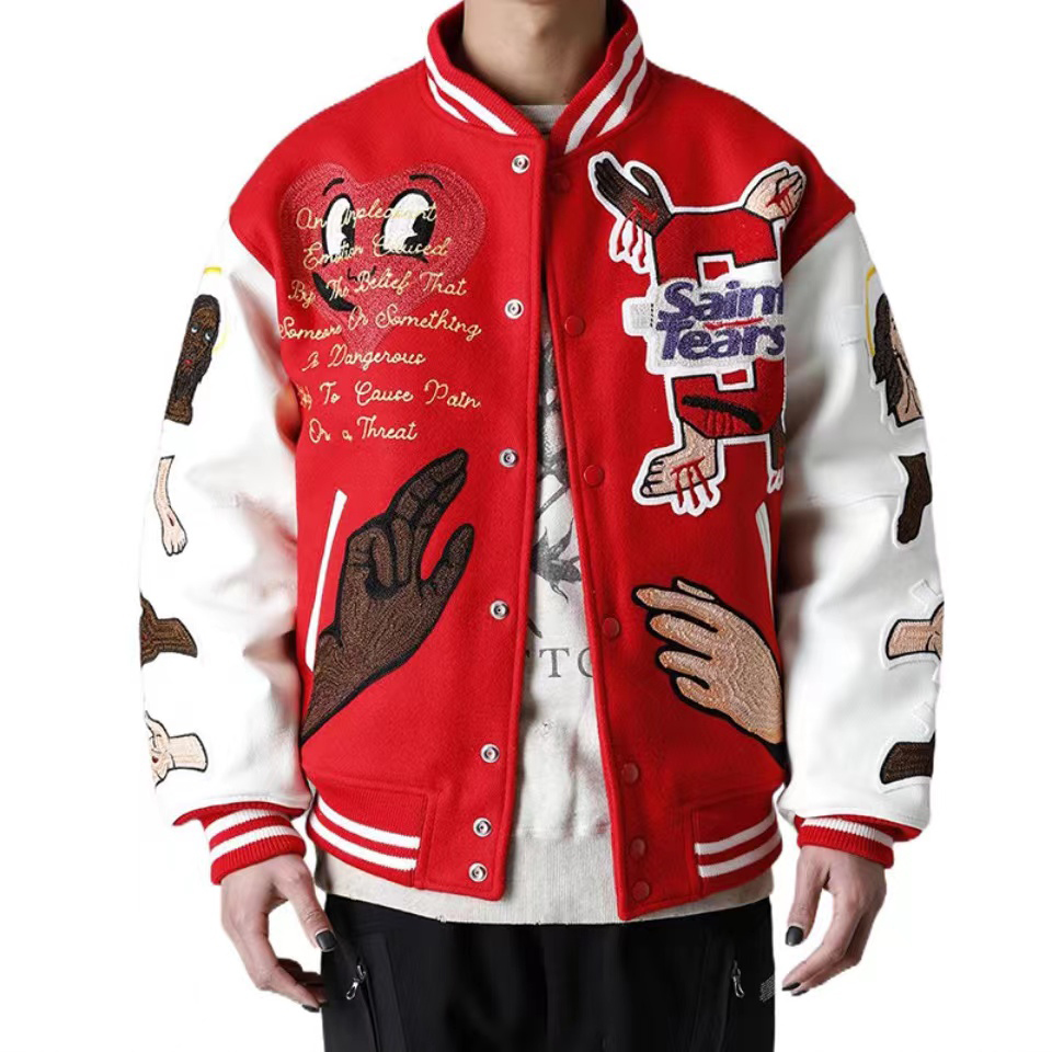 Saint Michael Autumn Winter Leather Sleeve Woolen Jackets Baseball Jacket #nigo56354