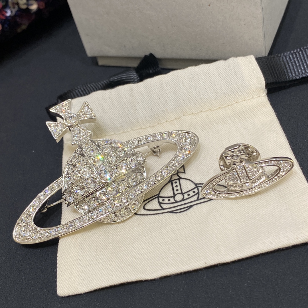 Saturn Rhinestone Brooch Copper Gold-YPlated Accessories Jewelry #nigo82452