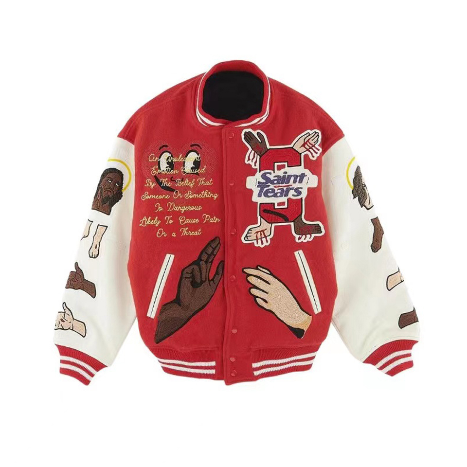 Saint Michael Autumn Winter Leather Sleeve Woolen Jackets Baseball Jacket #nigo56354