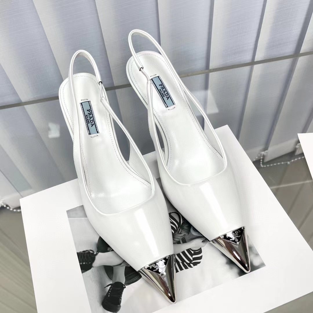 Prada Metal Pointed-Toe High-Heel Back Sandals Shoes #nigo54649
