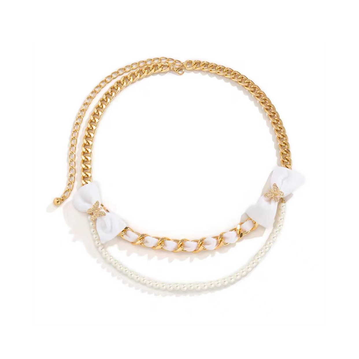 Chanel bow knot 2-layer thick chain pearl waist chain accessories jewelry #nigo82414