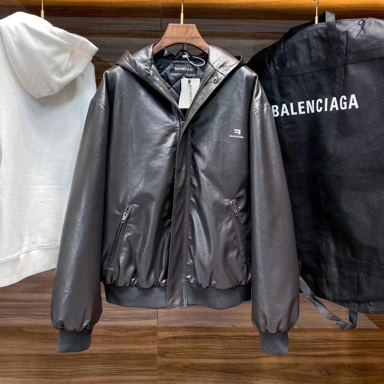 Balenciaga Leather Sheepskin Hooded Jacket Coat #nigo3462
