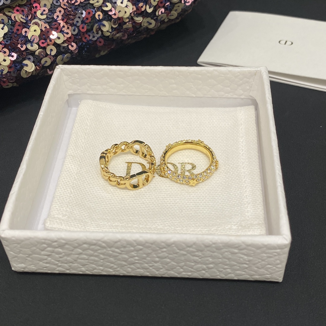 Dior Rhinestone Chain Stripe Two Piece Ring Accessories Jewelry #nigo82415