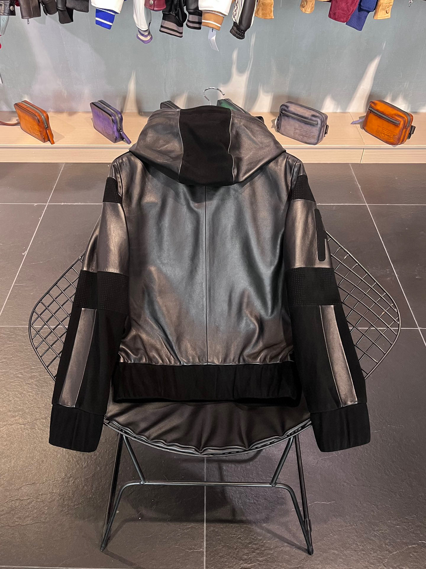 Fendi Leather Fleece Panel Zipper Jacket Coat #nigo7594