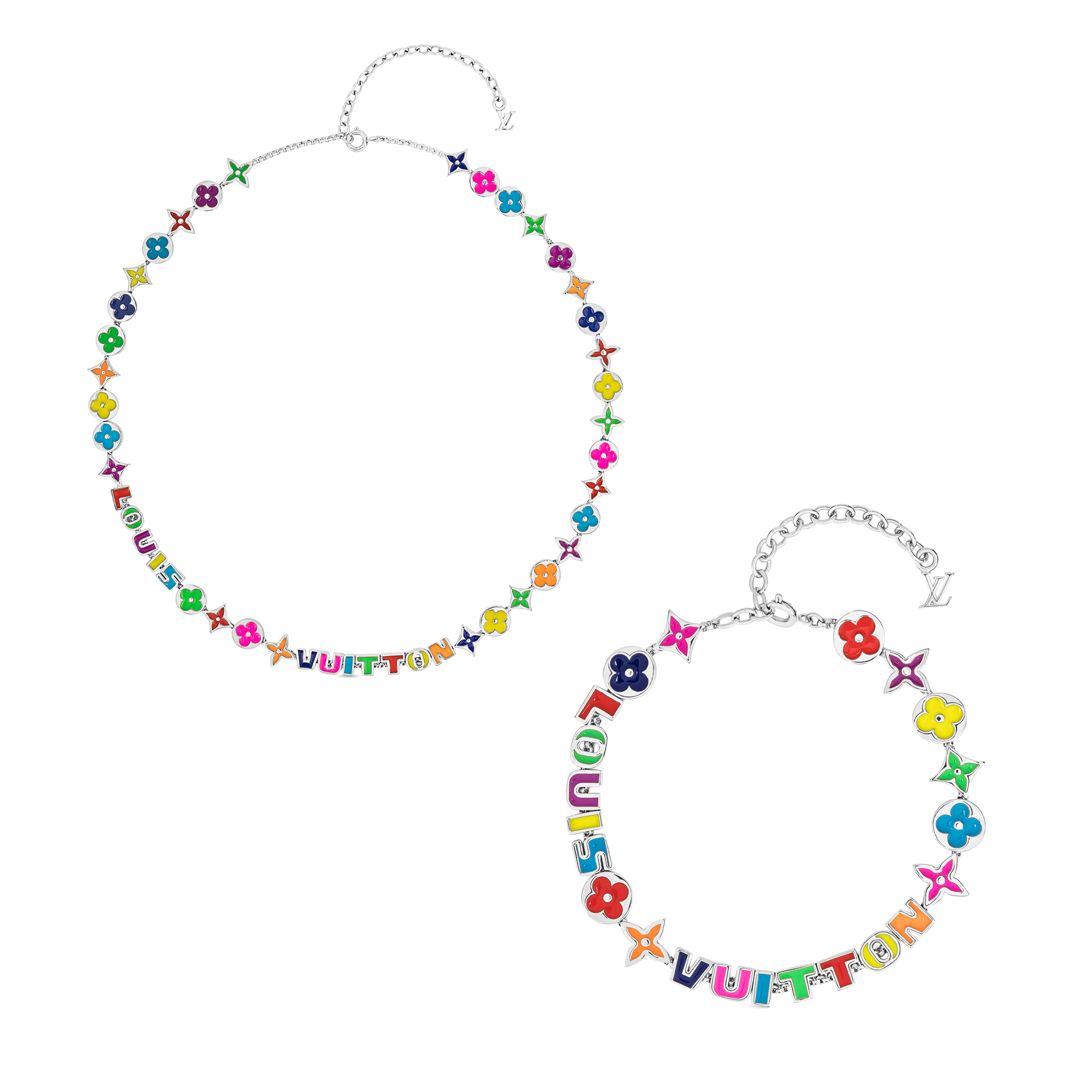 Louis Vuitton Colorful Floral Letter Bracelet Beaded Necklace Set Jewelry #nigo89167