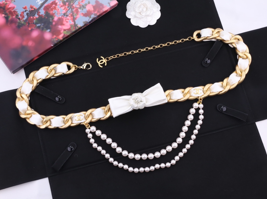 Chanel bow knot 2-layer thick chain pearl waist chain accessories jewelry #nigo82414