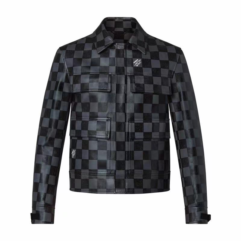 NIGO Louis Vuitton Men's Fall And Winter Casual Colorblocking Checkerboard Leather Jacket Letter Logo Temperament Jacket #nigo6238