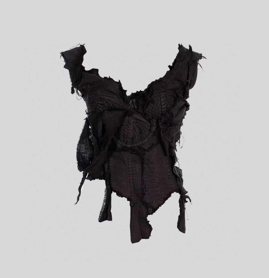 Natasha Zinko Irregular Raw Edge Cotton Linen Suspender Tight Bra Ngvp #nigo5361