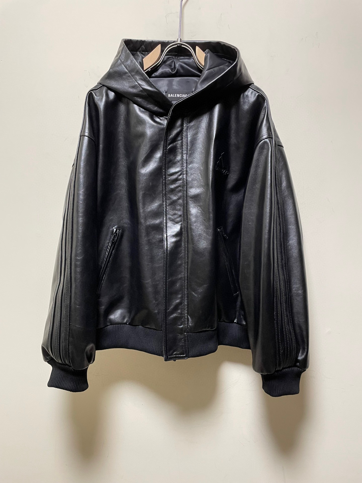 Balenciaga Hooded Zip Leather Jacket Coat #nigo7566
