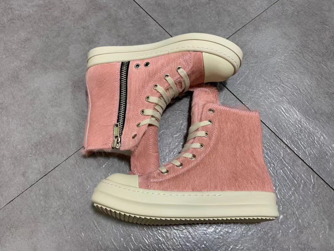 Rick Owens Mink Fur Cow Leather Lace up Boots Shoes #nigo56298