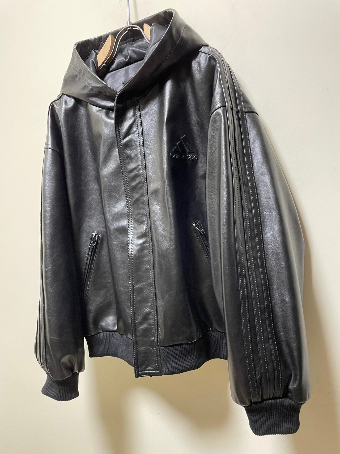 Balenciaga Hooded Zip Leather Jacket Coat #nigo7566
