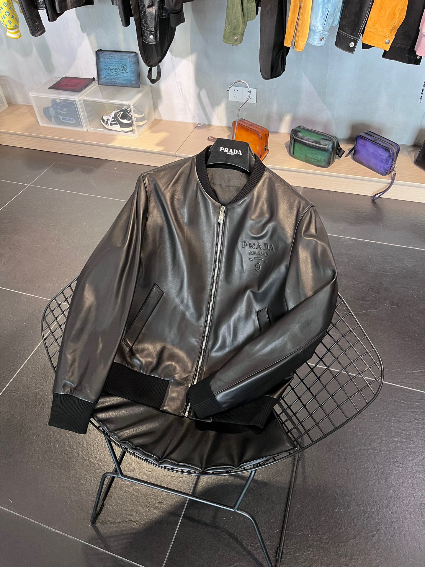 Prada Zip Leather Jacket Coat #nigo7489