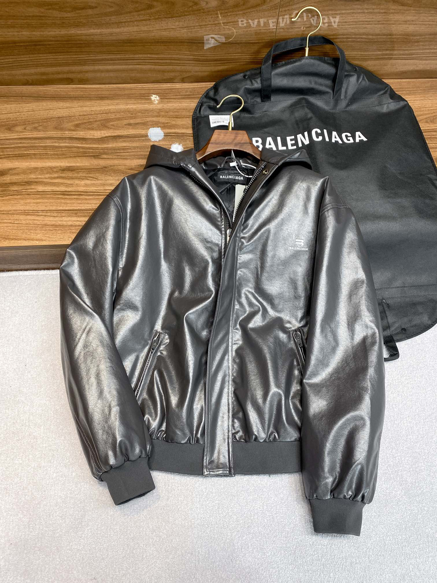 Balenciaga Leather Sheepskin Hooded Jacket Coat #nigo3462