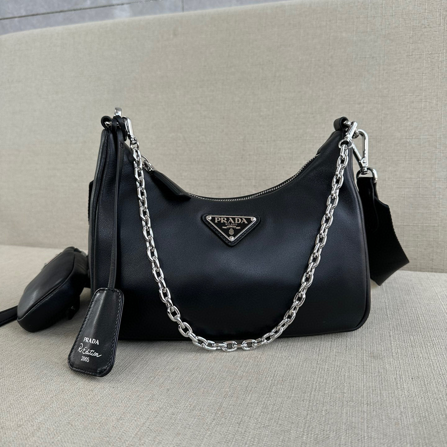 Prada Re-Edition Leather Underarm Crescent Bag #nigo21781