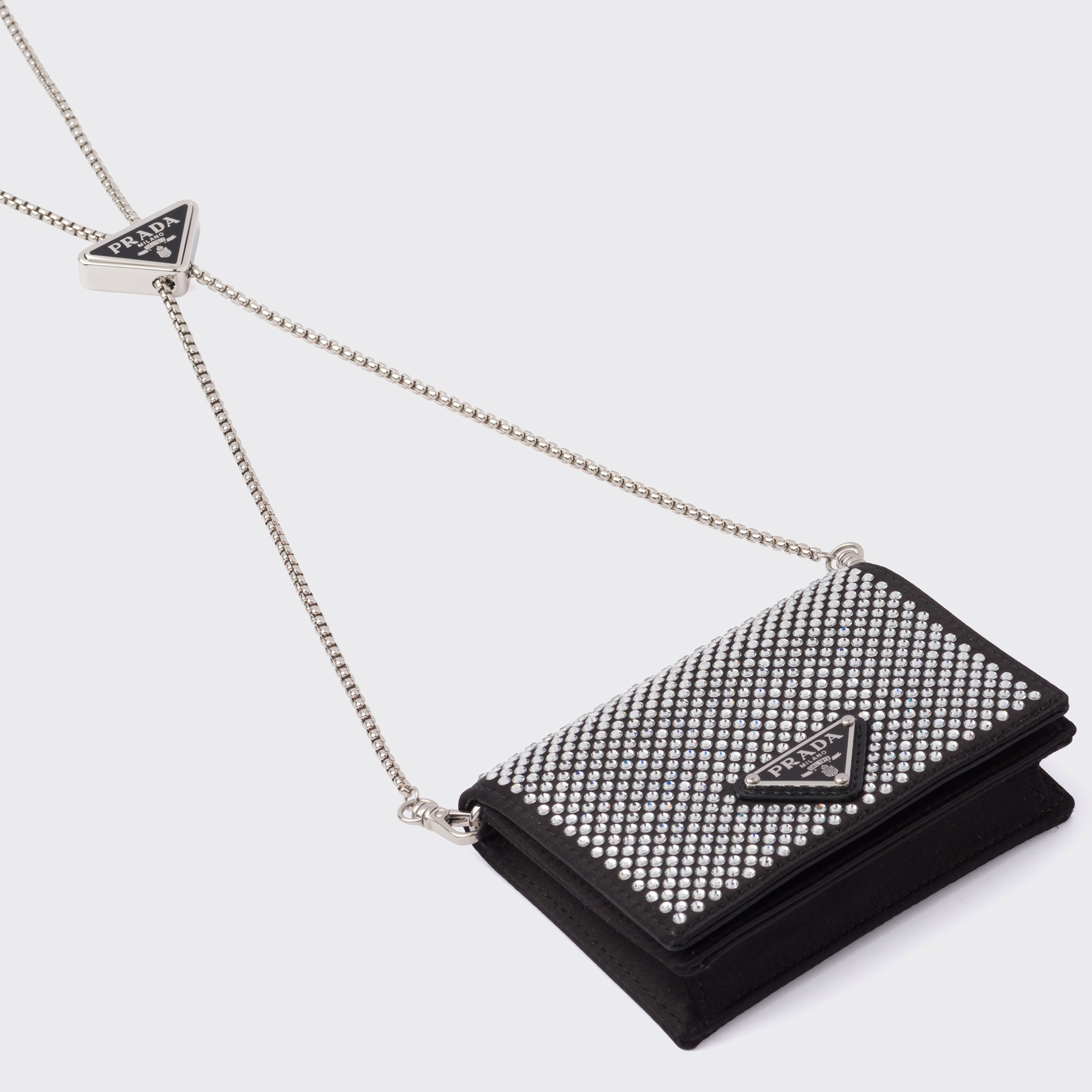 PRADA Crystal-Embellished Chain Card Holder Bag #nigo53779