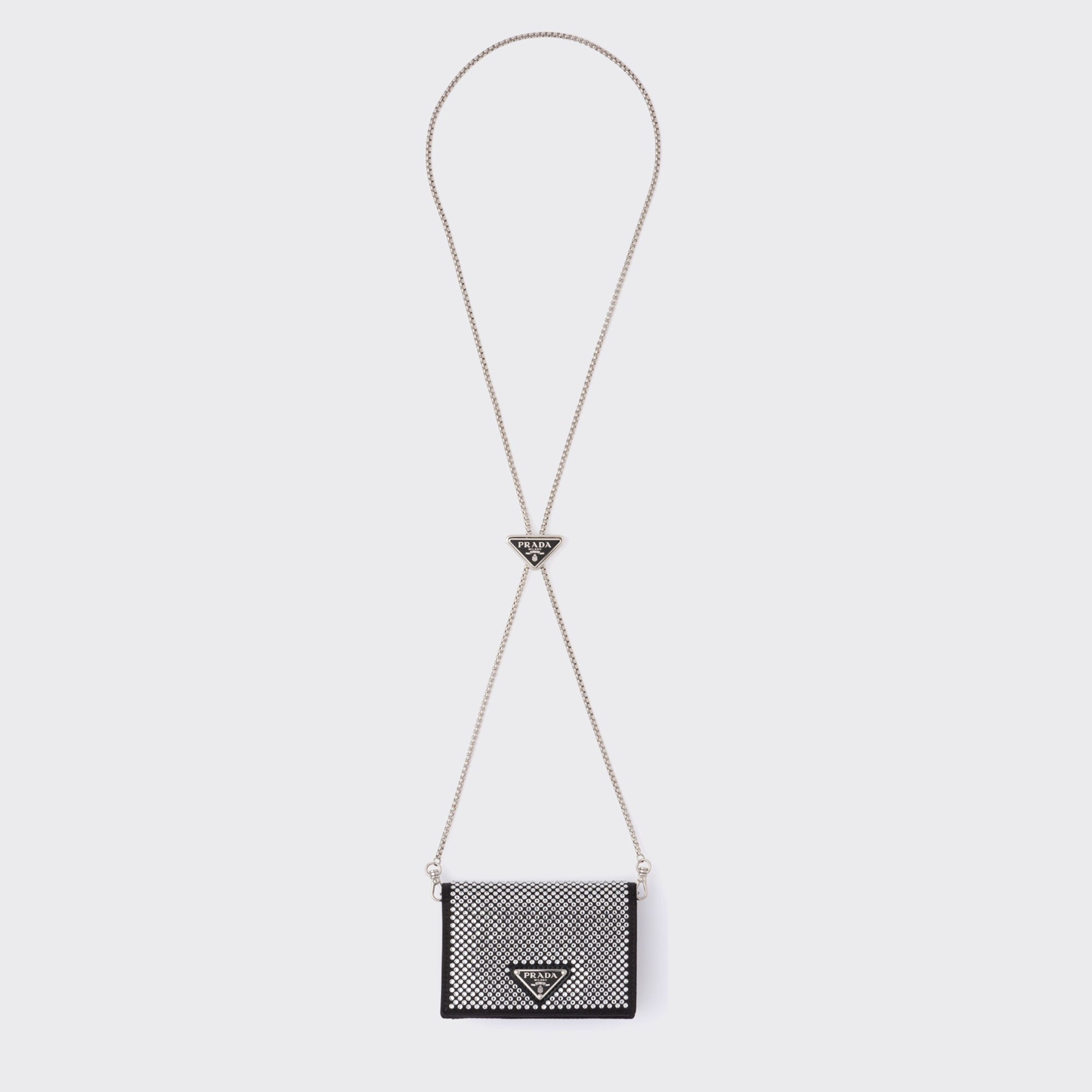 PRADA Crystal-Embellished Chain Card Holder Bag #nigo53779
