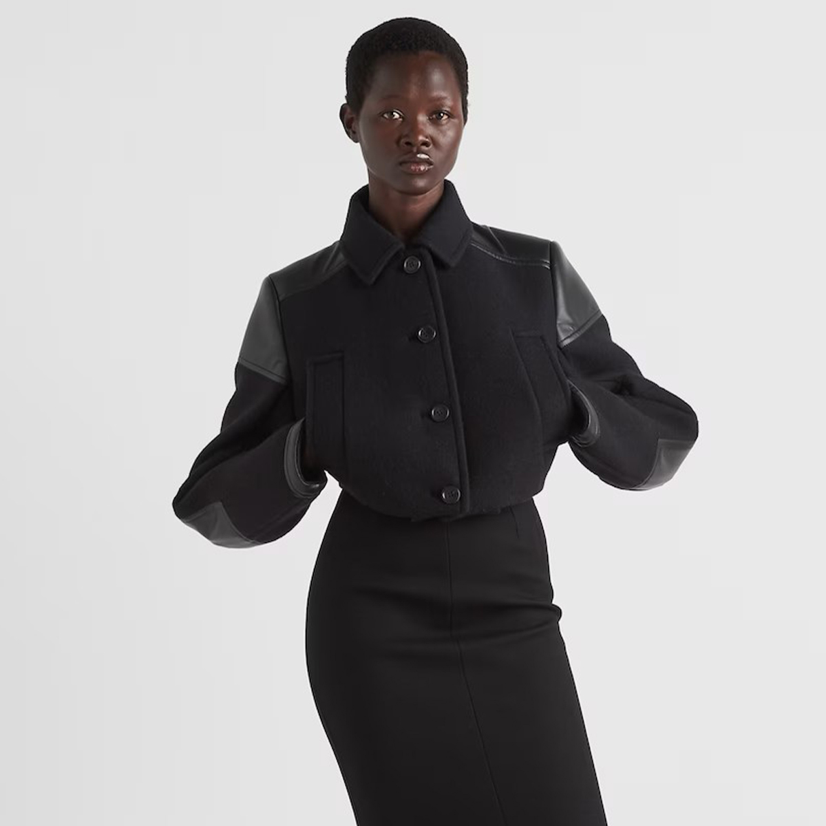 Prada Cropped Cloth And Leather Jacket Ngvp #nigo6556