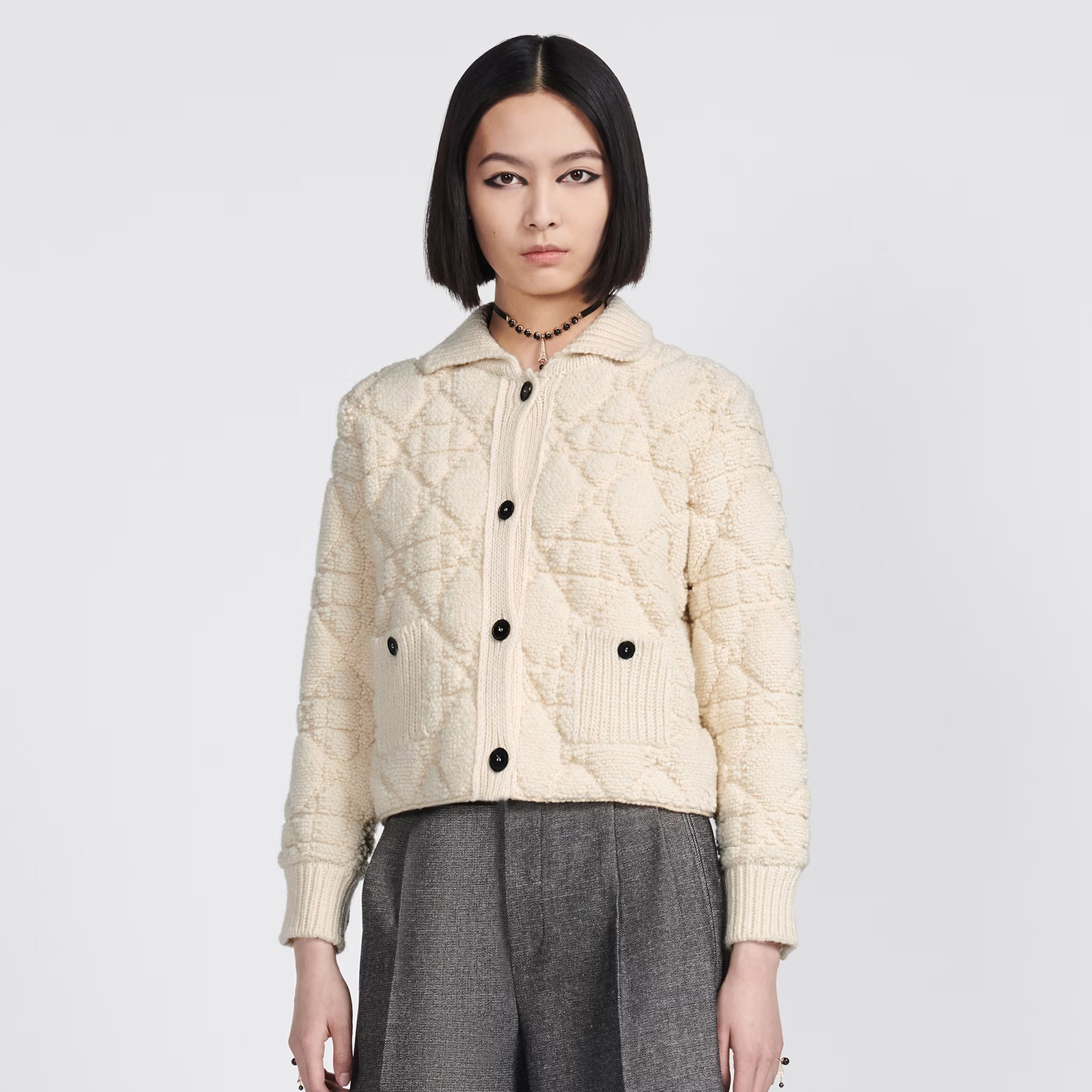 Dior White Technical Wool And Cashmere Knit Cannage Jacket Ngvp #nigo6561