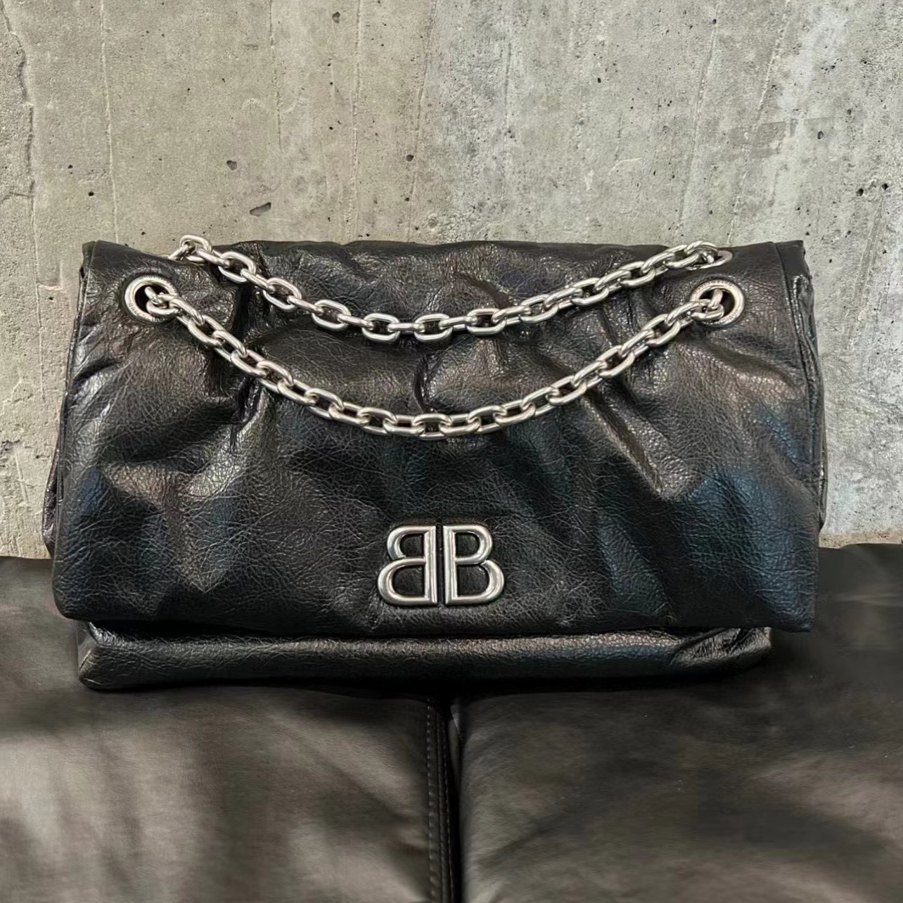 Balenciaga Monaco Black Chain Leather Shoulder Bag #nigo21763