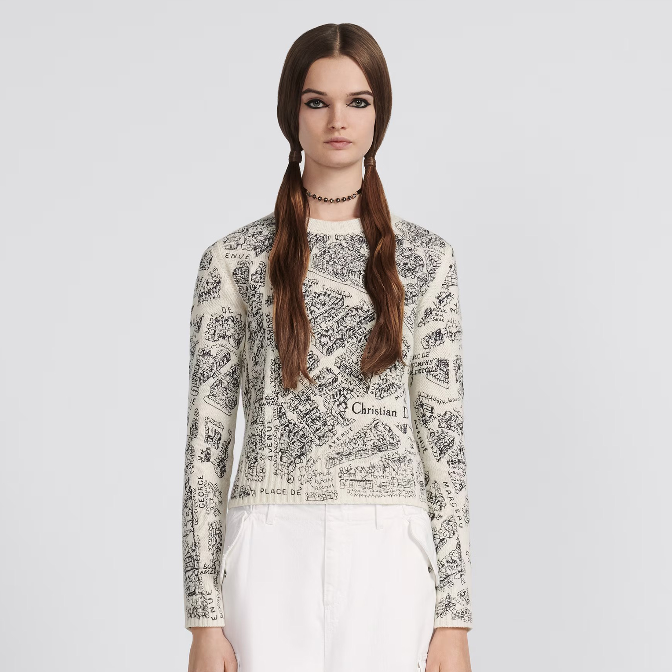 Dior Beige And Black Cashmere With Embroidered Plan de Paris Motif Sweater Ngvp #nigo6566