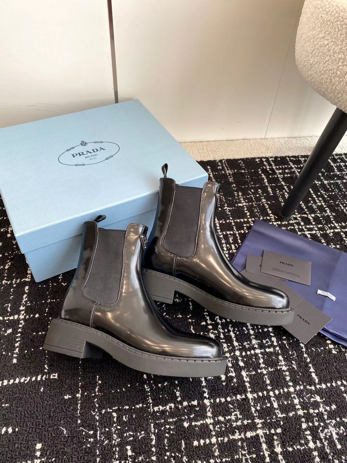 Prada Leather Canvas Patchwork Martin Boots Shoes #nigo21816