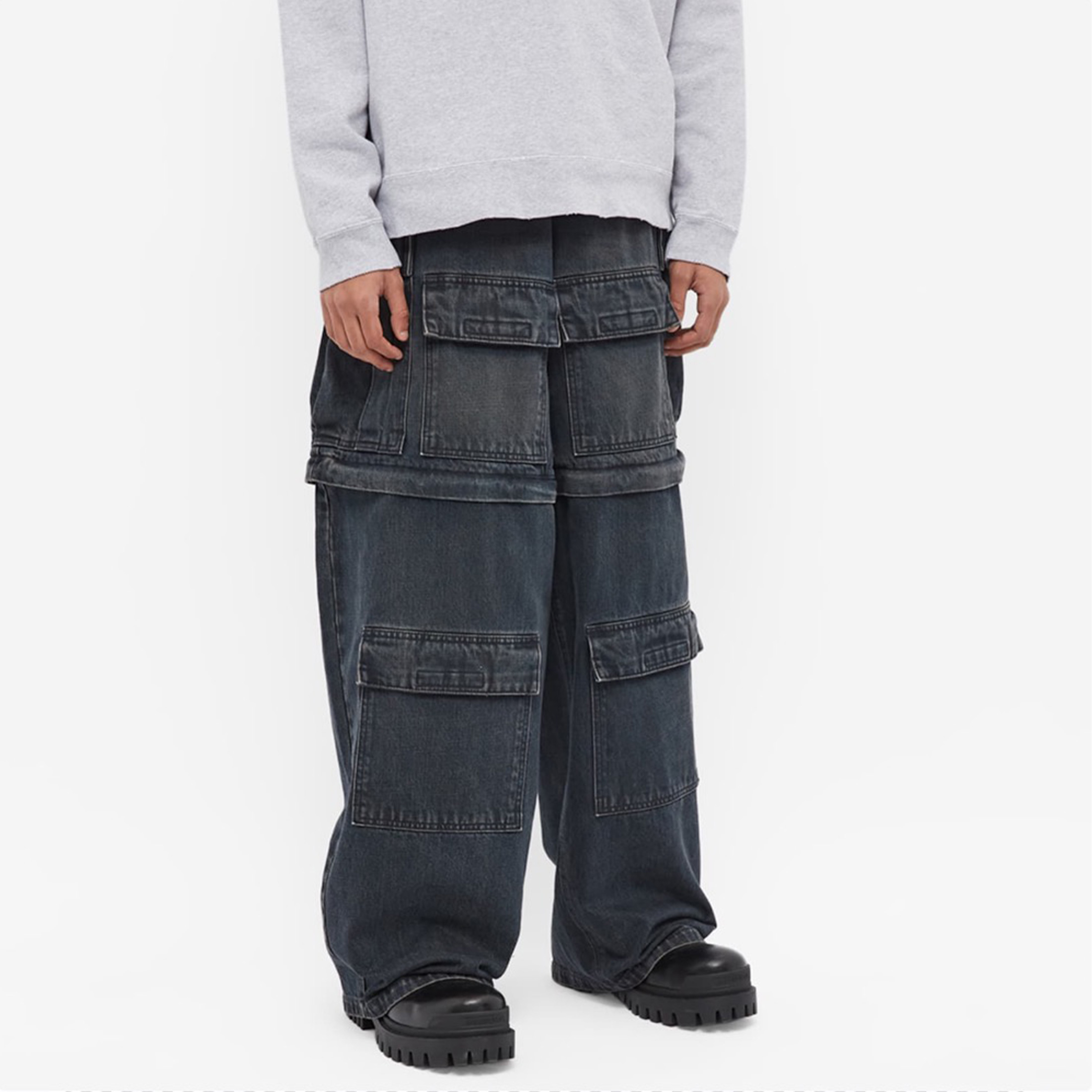 NIGO Balenciaga Men's Solid Color Cotton Loose Fit Removable Multi-Pocket Straight Leg Workwear Denim Trousers Ngvp #nigo6579