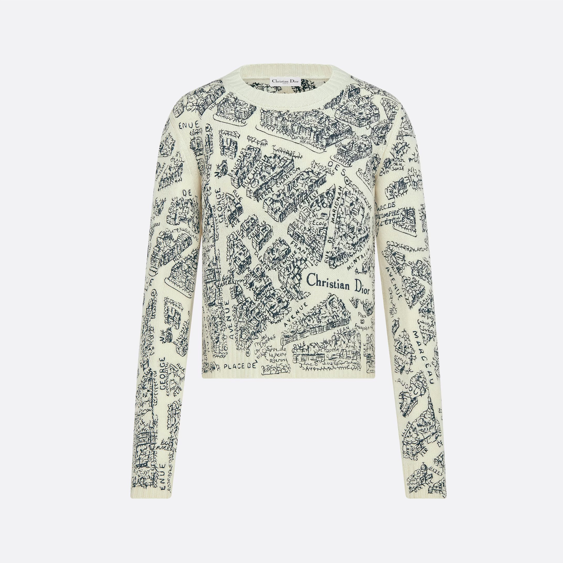 Dior Beige And Black Cashmere With Embroidered Plan de Paris Motif Sweater Ngvp #nigo6566