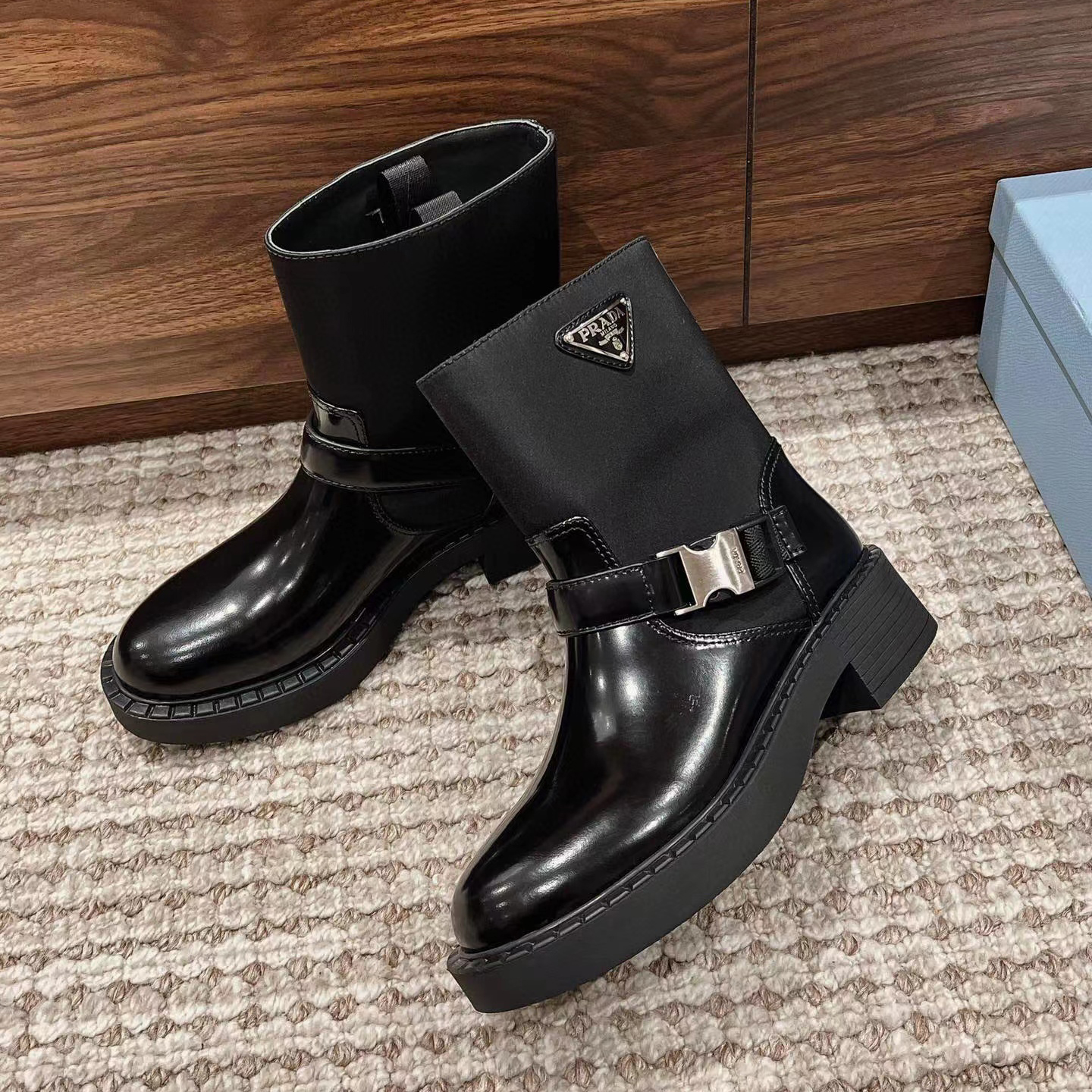Prada Mid Length Leather Martin Boots Shoes #nigo21815