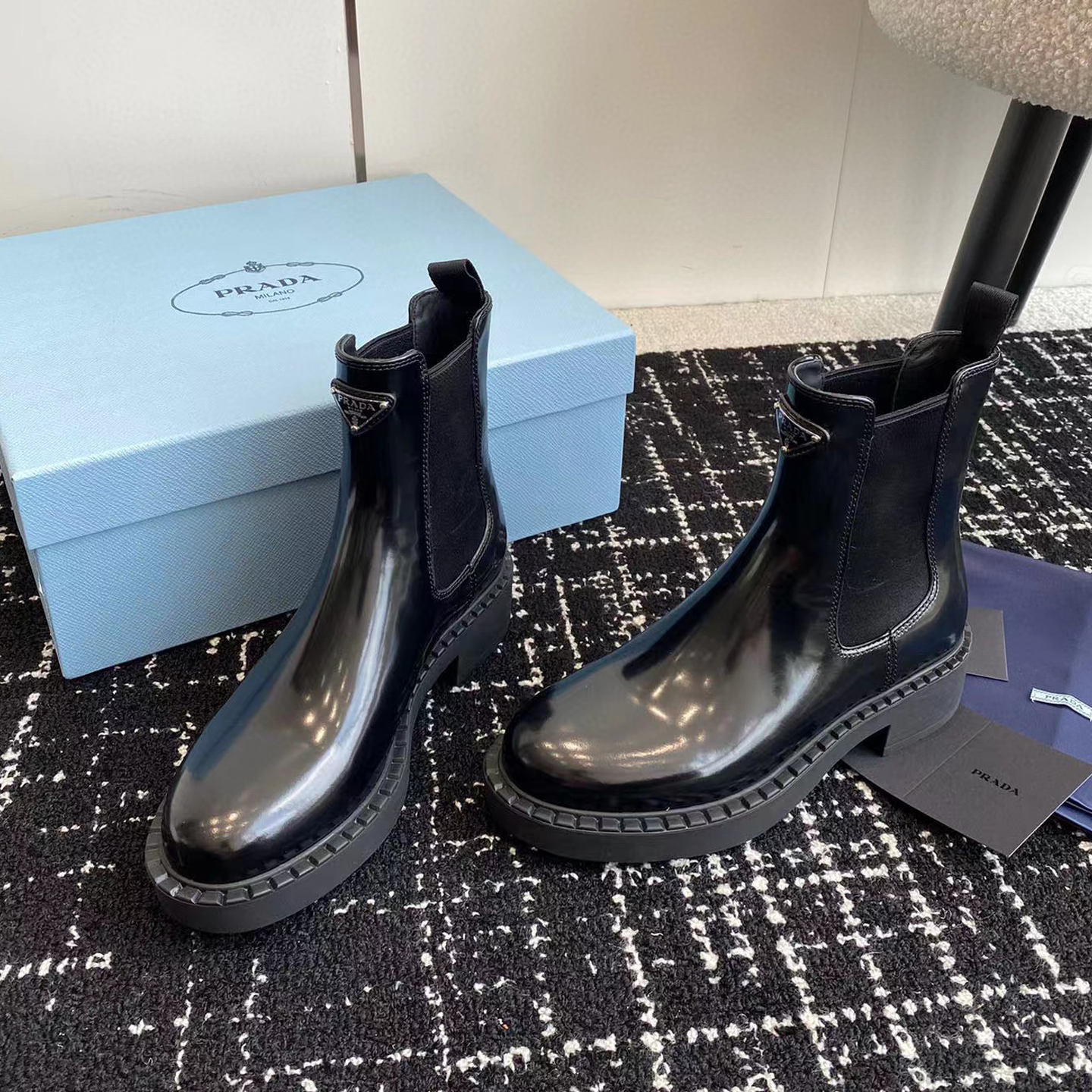 Prada Leather Canvas Patchwork Martin Boots Shoes #nigo21816