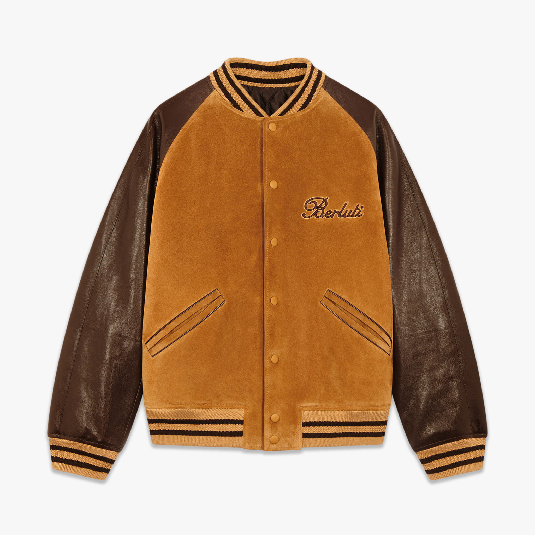 Berluti Suede Leather Patchwork Varsity Jacket #nigo96481