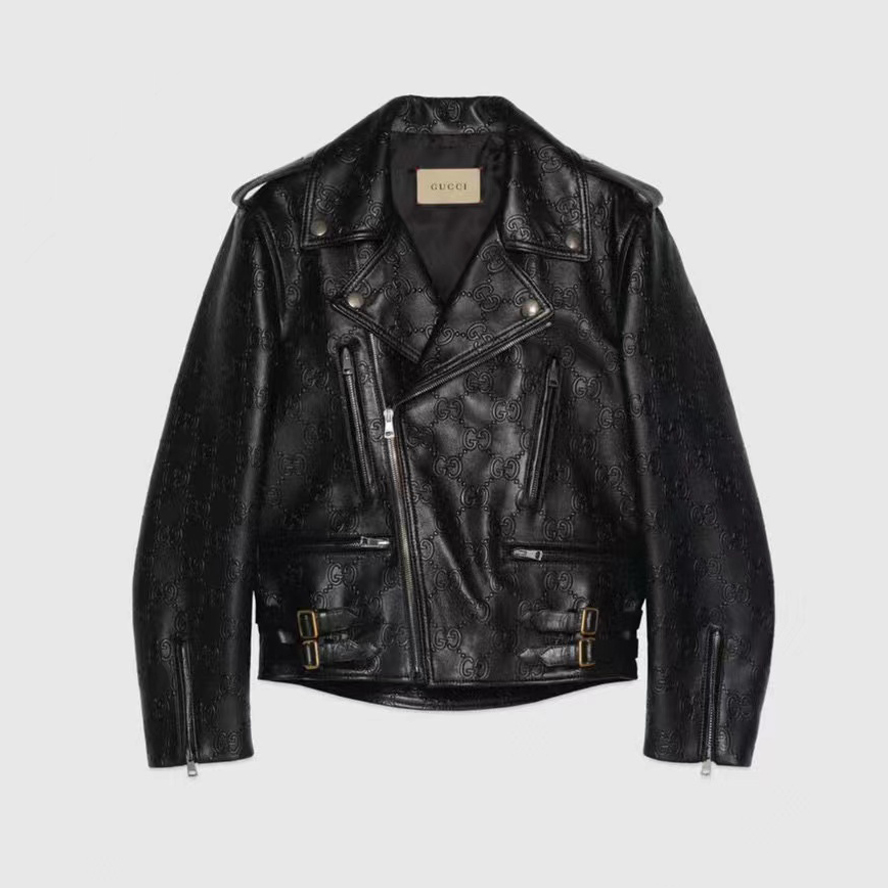 Gucci Groove Leather Long Sleeved Motorcycle Jacket #nigo52161