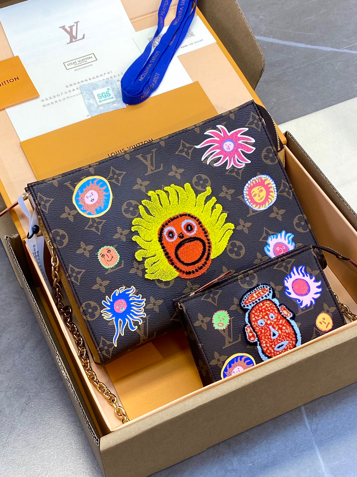 Louis Vuitton x YK Toiletry Pouch On Chain Business Leather Printed Handbag Bag #nigo96476