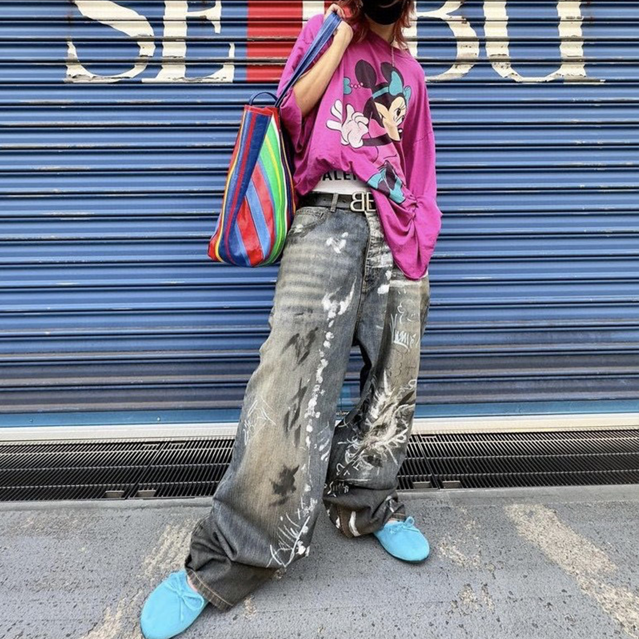 Balenciaga Graffiti Denim Pants In Blue Ngvp #nigo6616