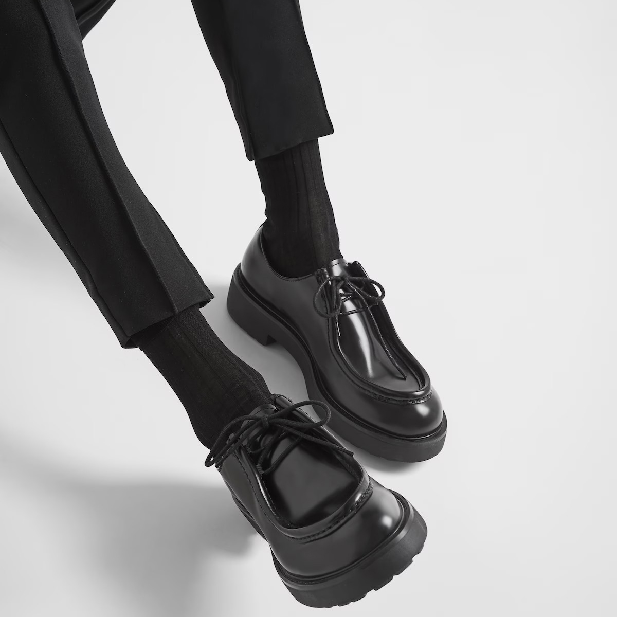 Prada Diapason Thick Sole Leather Lace Up Shoes #nigo21821