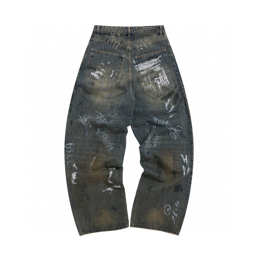 Balenciaga Graffiti Denim Pants In Blue Ngvp #nigo6616